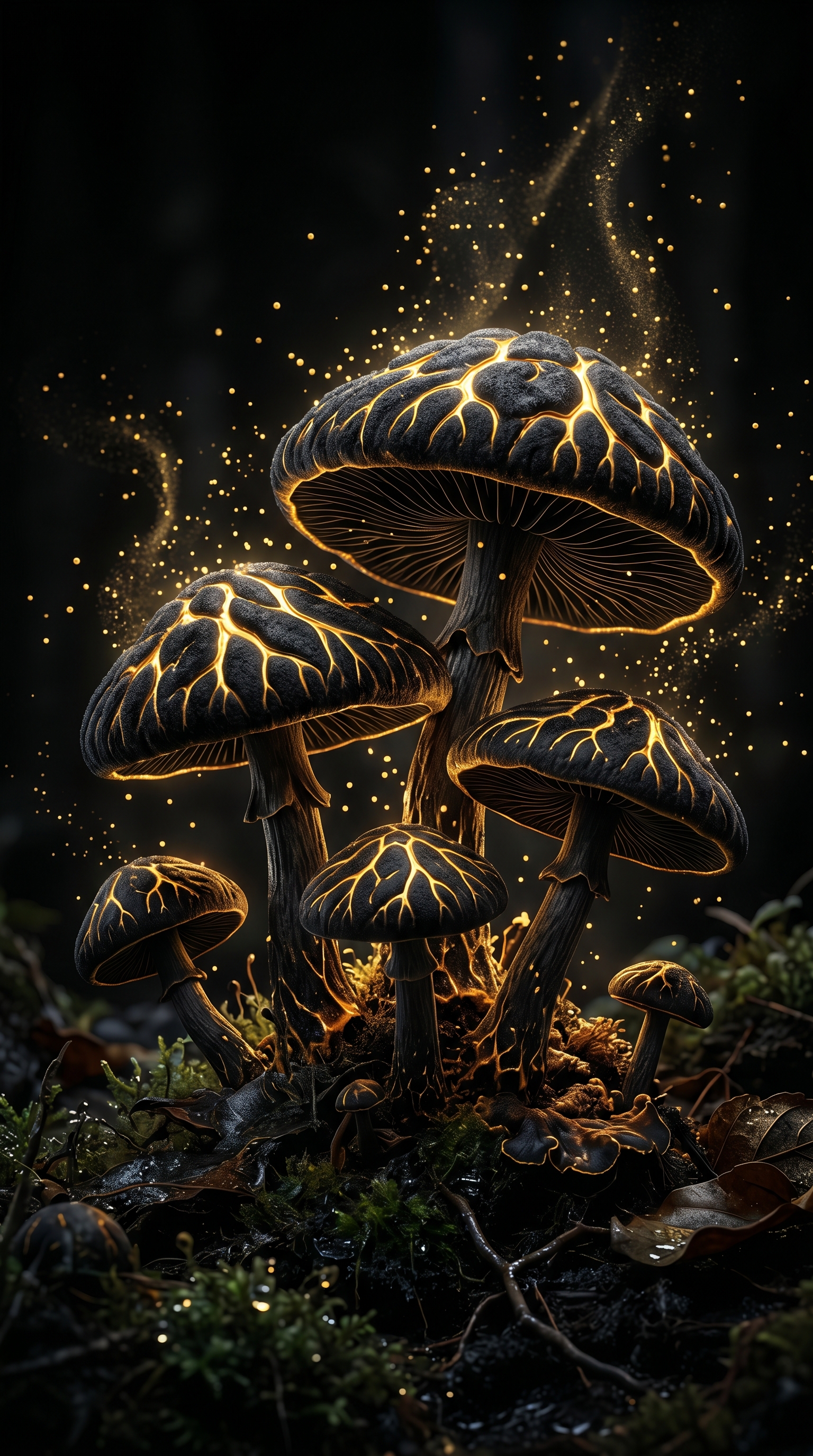 Black Mushrooms With Golden Veins